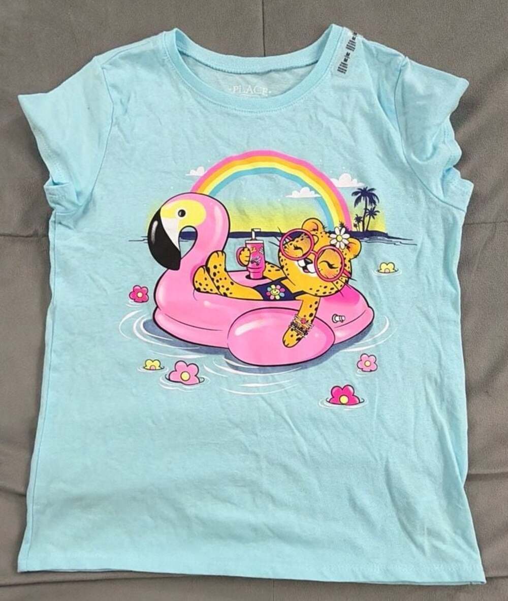 The Children's Place Girls Blue Leopard Flamingo Float Graphic T-Shirt Size M 7/